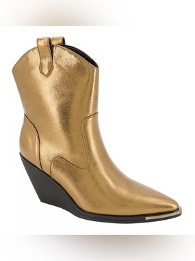Rampage Metallic Gold Wedge Western Ankle Boot